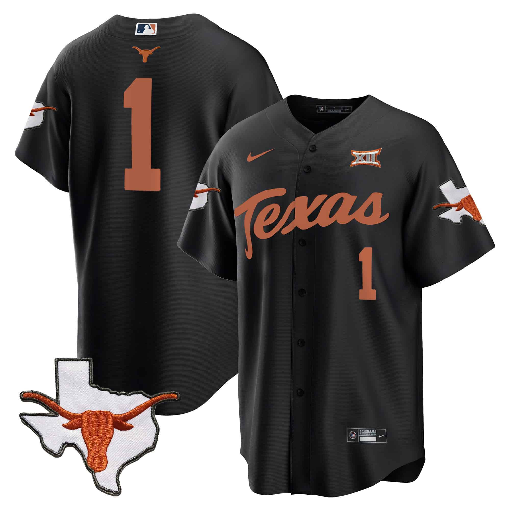 Men Texas Longhorns #1 No Name Black 2024 Baseball NCAA Jersey->indianapolis colts->NFL Jersey